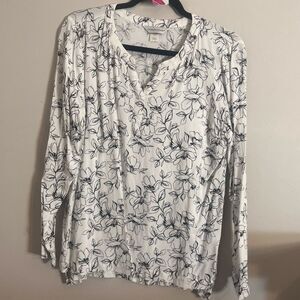 Christopher & Banks White and Black Floral Blouse